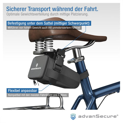 advanSecure® high-security chain lock with saddle bag | ideal for e-bikes | max. security level | 120 cm length, 10 mm chain links | hardened special steel