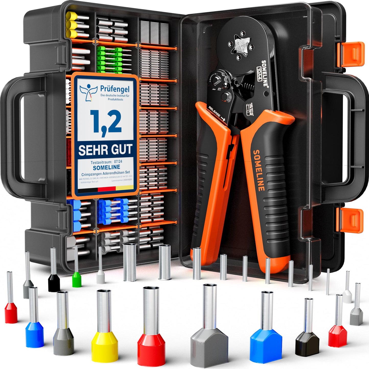 SOMLINE Crimping Tool Ferrule Set, 24 Types [0.25-10mm²] Ferrule Set, Ferrule Crimping Pliers Self-adjusting, Crimping Tool, Premium Crimping Pliers, Crimping Pliers, Press Pliers, Power Tool Set
