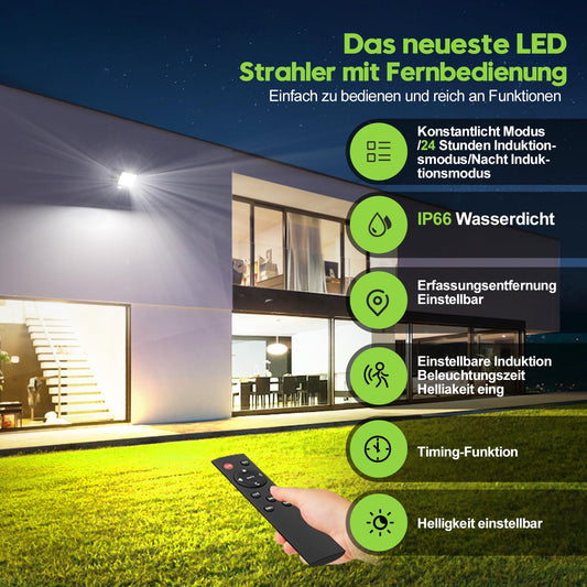 LED floodlight with motion sensor outside - 100W 10000LM 6500K LED floodlight outside with remote control, timing function, adjustable brightness LED floodlight, IP66 waterproof spotlight for garage yard