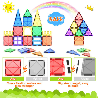 Magnetic tiles kids toy STEM magnet toy for toddler Magnetic blocks building toy Preschool learning Sensory Montessori toy for 3+ year old boys and girls
