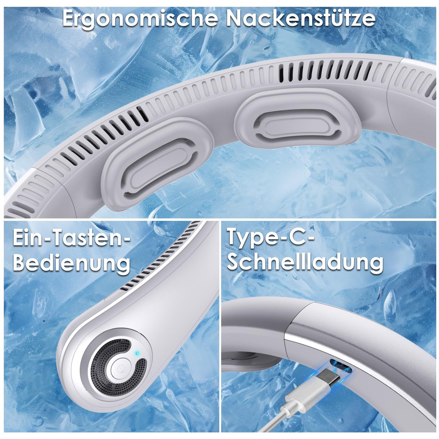 BOIROS Neck Fan, 5000mAh Neck Fan with Neck Support, Rechargeable USB Neck Fan Quiet, 5 Speed Levels, Portable, 360° Surround Airflow for Women and Men.