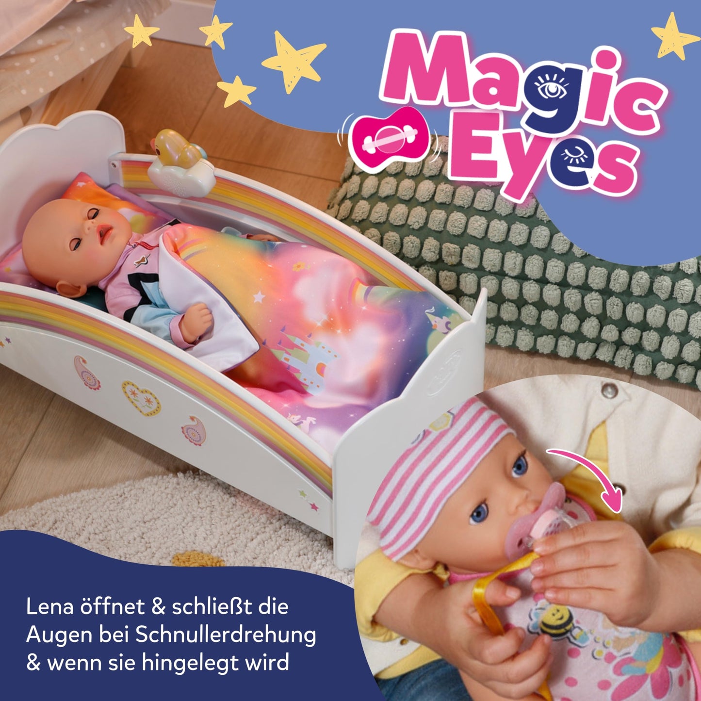 BABY born Lena 36cm, baby doll with 7 functions for toddlers aged 1 year and up, battery-free operation, 36 cm in size, black.
