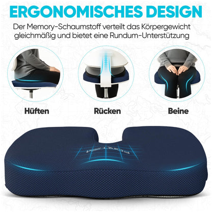 FORTEM Seat Cushion, Chair Pad, Office Chair Cushion, Memory Foam Desk Chair Pillow, Non-Slip Seat Cushion for Gaming, Car Seat Cushion, Computer Chair Cushion, Washable Cover
