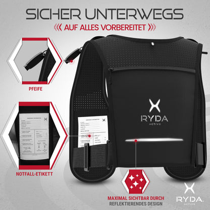 RYDA ACTIVE® running vest for women & men | Ultralight, reflective & universally adjustable | with water bottle & safety label | perfect for jogging, running, trail, marathon & hiking