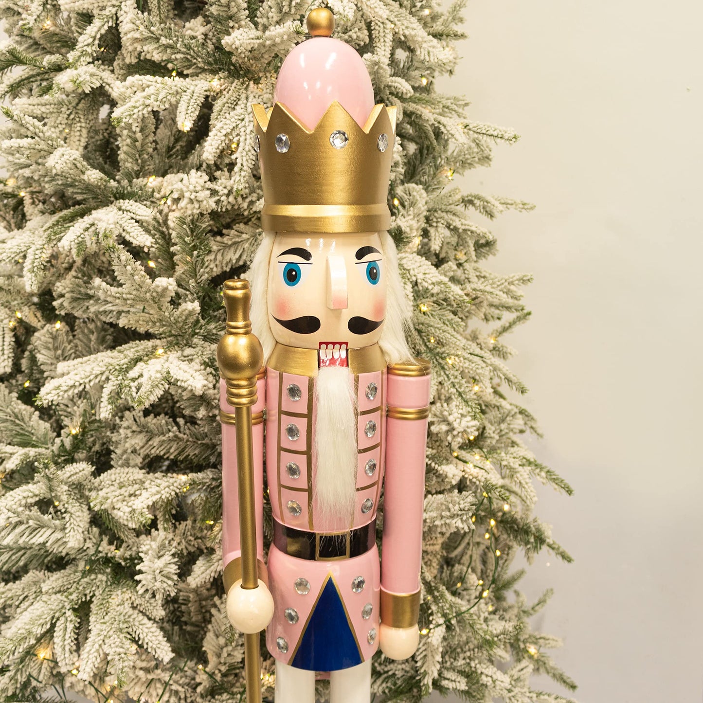 AI Store 120 cm Christmas Nutcracker Life-size Large XXL Wooden Nutcracker Figure Christmas Decoration (Pink King)