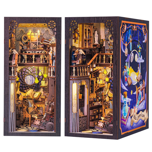 CUTEBEE Book Nook Kit - DIY Dollhouse Houses, Miniature House Building Kit for Adults with LED Lighting, 3D Puzzle & Bookshelf | Creative set for bookshelf decor | Gift (The Nebula Rest Room)
