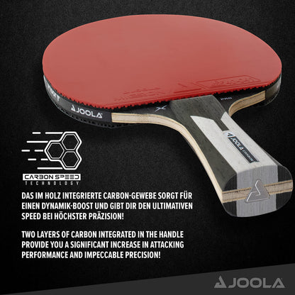 JOOLA 54206 Table Tennis Racket Carbon X Pro ITTF approved professional 7-star, 2 MM, Black/Gray & Table Tennis Balls Tournament 3-Star Selected 40+mm Diameter Premium White, 12 pieces