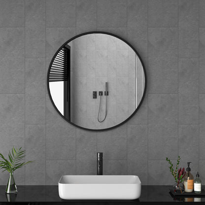 Goeze's Round Mirror Black 60cm Round Bathroom Mirror Black Metal Frame Mirror Decorative Bathroom Wall Mirror for Bathroom, Living Room, Guest WC