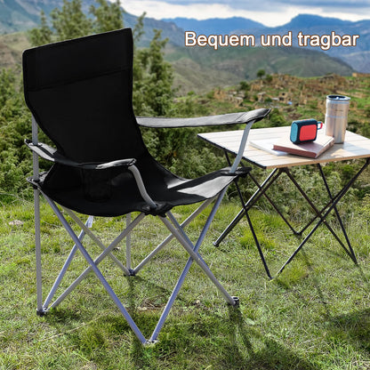 AMHANCIBLE Folding Camping Chair 2 Pack, Foldable Fishing Chair with Drink Holder, Portable Camping Chair with Armrests and Carry Bag, Lightweight Camping Chairs Set of 2, Up to 120kg Capacity, Black OCC01BK