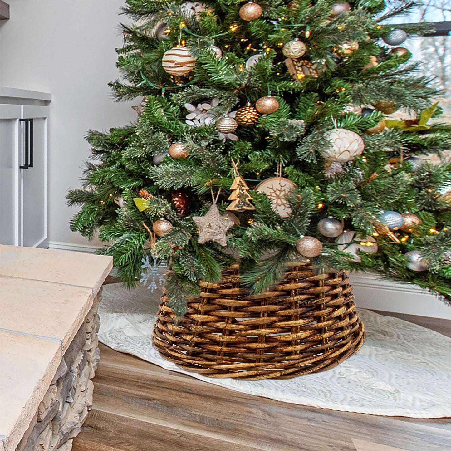 Natural 60cm Willow Rattan Christmas Tree Skirt - Cover for the tree stand - Christmas Tree Blanket Tree Collar Tannenbaum Rock