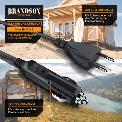 Brandson - Electric cooler box 10L - 230V mains voltage and 12V car battery voltage - cools and warms - heating up to 65°C max - cooling down approximately 20°C below ambient temperature - Cool Grey
