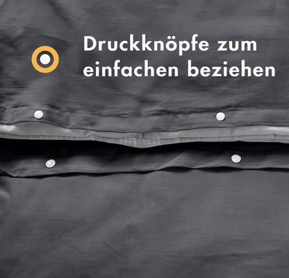 Sleeptime 100% Cotton Bedding 240cm x 220cm Grey/Anthracite - soft & wrinkle-free duvet covers with snap buttons - two-tone bedding set with 2 pillowcases 60cm x 70cm