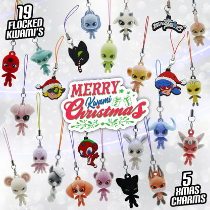 Miraculous Ladybug - Ultimate Kwami Advent Calendar with mini flocked Kwamis and EVA charms, seasonal charms, a collectible for kids for Christmas with hooks and strings (Wyncor), blue.
