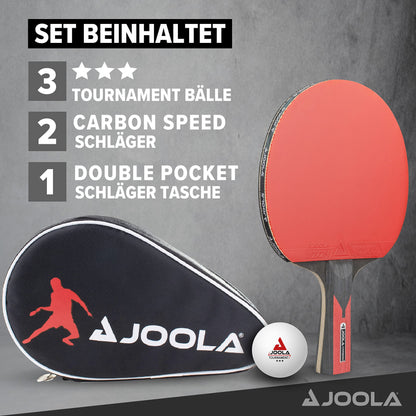 JOOLA Table Tennis Set Duo Carbon 2 Table Tennis Racquets + 3 Table Tennis Balls + Table Tennis Cover & Table Tennis Balls Tournament Selected 40+mm Diameter