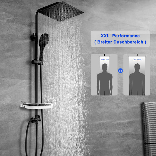 Görbach shower system shower set rain shower head overhead shower set matte black (3030MB+shelf)