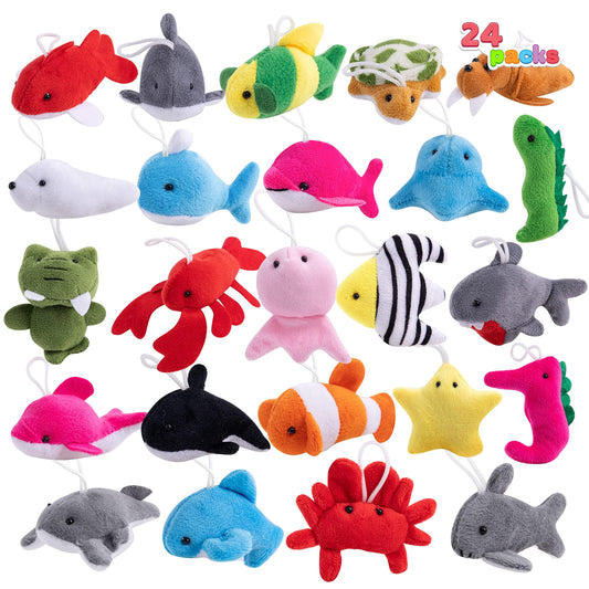 JOYIN 24 Piece Mini Plush Animals, Sea Creatures for Kids' Birthday Party, Small Stuffed Animals, Small Gifts for Kids, Advent Calendar Fillers, Party Favors for Kids Birthday 3+ Years.