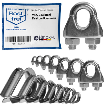 20 pieces stainless steel wire rope clip 6mm stainless steel A4 thimble wire clip suitable for Ø 6 mm wire | in a set with matching thimble | made of V4A stainless steel for galvanized steel cable wire rope.