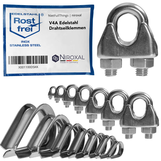 20 pieces stainless steel wire rope clip 6mm stainless steel A4 thimble wire clip suitable for Ø 6 mm wire | in a set with matching thimble | made of V4A stainless steel for galvanized steel cable wire rope.