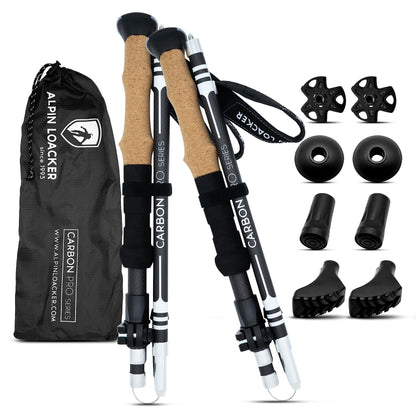ALPIN LOACKER Folding Carbon Hiking Poles with Cork Grip I Women's Nordic Walking Poles I Lightweight Foldable Telescopic Trekking Poles for Mountain Sports, 115-135 cm