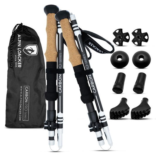 ALPIN LOACKER Folding Carbon Hiking Poles with Cork Grip I Women's Nordic Walking Poles I Lightweight Foldable Telescopic Trekking Poles for Mountain Sports, 115-135 cm
