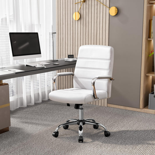 Yaheetech Office Chair Ergonomic Desk Chair, Swivel Chair with Wheels, Office Stool with Armrests, Task Chair with Backrest, Executive Chair Supports up to 130kg White