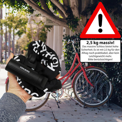 KOHLBURG Security Chain Lock - Lock 125cm long with 8.3mm thick 4-sided chain made of hardened special steel - secure bike lock with 4 keys for e-bikes, bicycles & motorcycles.