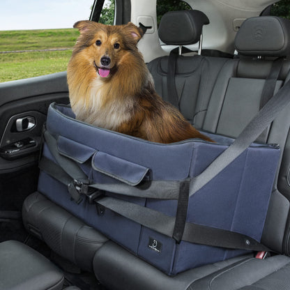 A 4 pet car seat for large dogs or 2 small ones, foldable for backseat with safety belt and storage bag, double-sided mat.