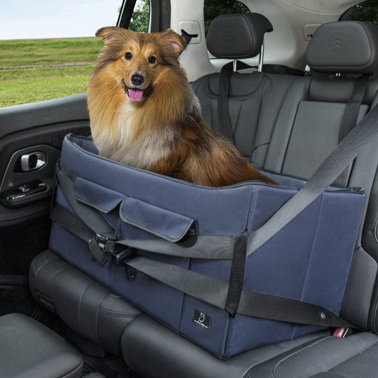 A 4 pet car seat for large dogs or 2 small ones, foldable for backseat with safety belt and storage bag, double-sided mat.