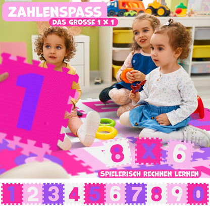 KIDIZ® Play Mat 86-Piece Play Carpet Puzzle Mat Kids Carpet Protective Mat Children's Play Carpet Foam Mat ABC Learning Carpet Puzzle Carpet Puzzle Numbers Letters Size per Mat approx. 31.5x31.5cm Pink