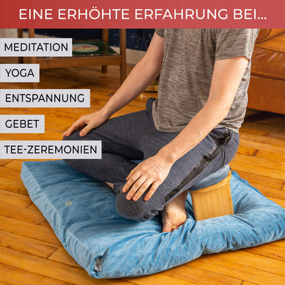 Florensi Meditation Bench - Folding Meditation Bench - Ergonomic Bamboo Meditation Stool - Stable Meditation Chair with Meditation Cushion for Kneeling & Sitting - Deeper & Longer Meditation