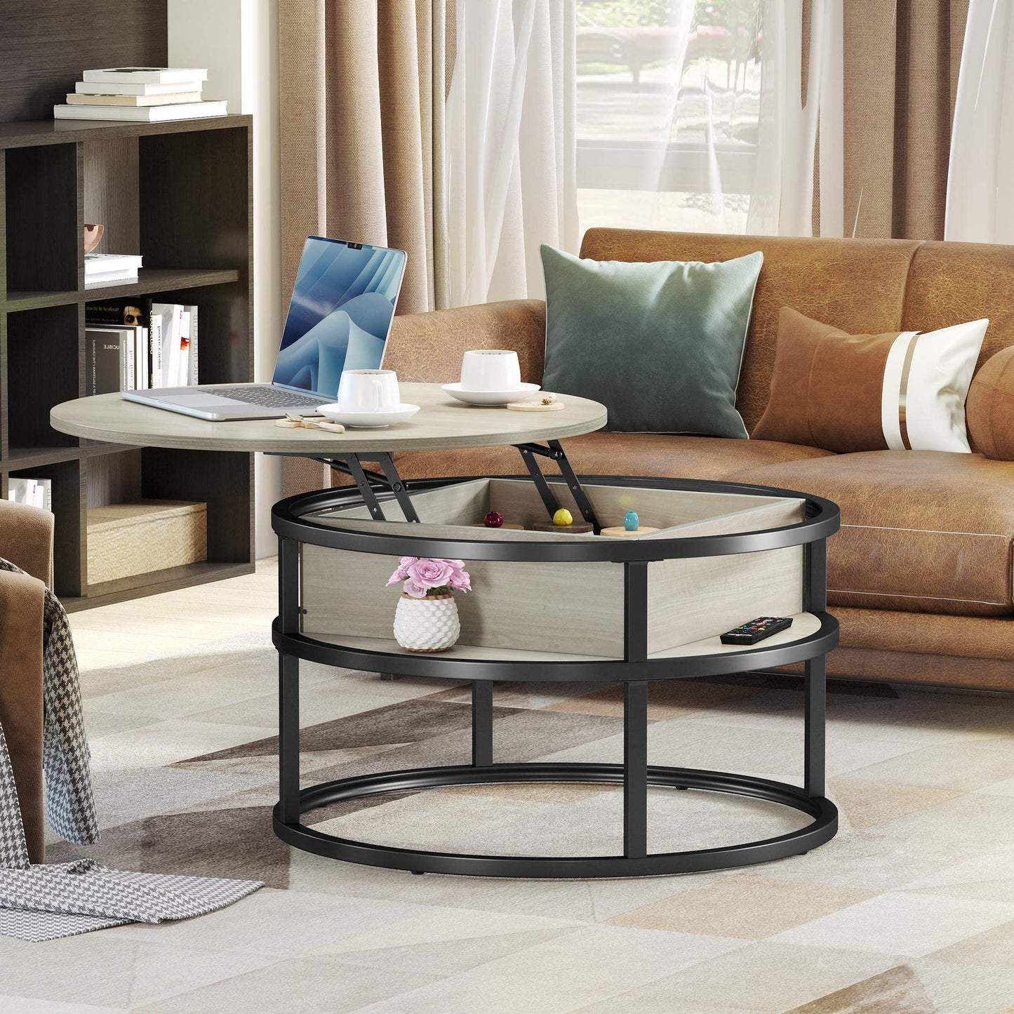 YITAHOME round coffee table with lift-up top, living room table with hidden storage compartment, round side table with space for home office, circular center tables for living room.