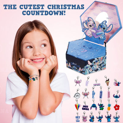 Disney Stitch Advent Calendar 2025 for Kids Teens DIY Fill Your Own Wall Hanging or Jewelry Charm Bracelet Christmas Countdown Calendar Stitch Gifts (Blue Stitch Jewelry)