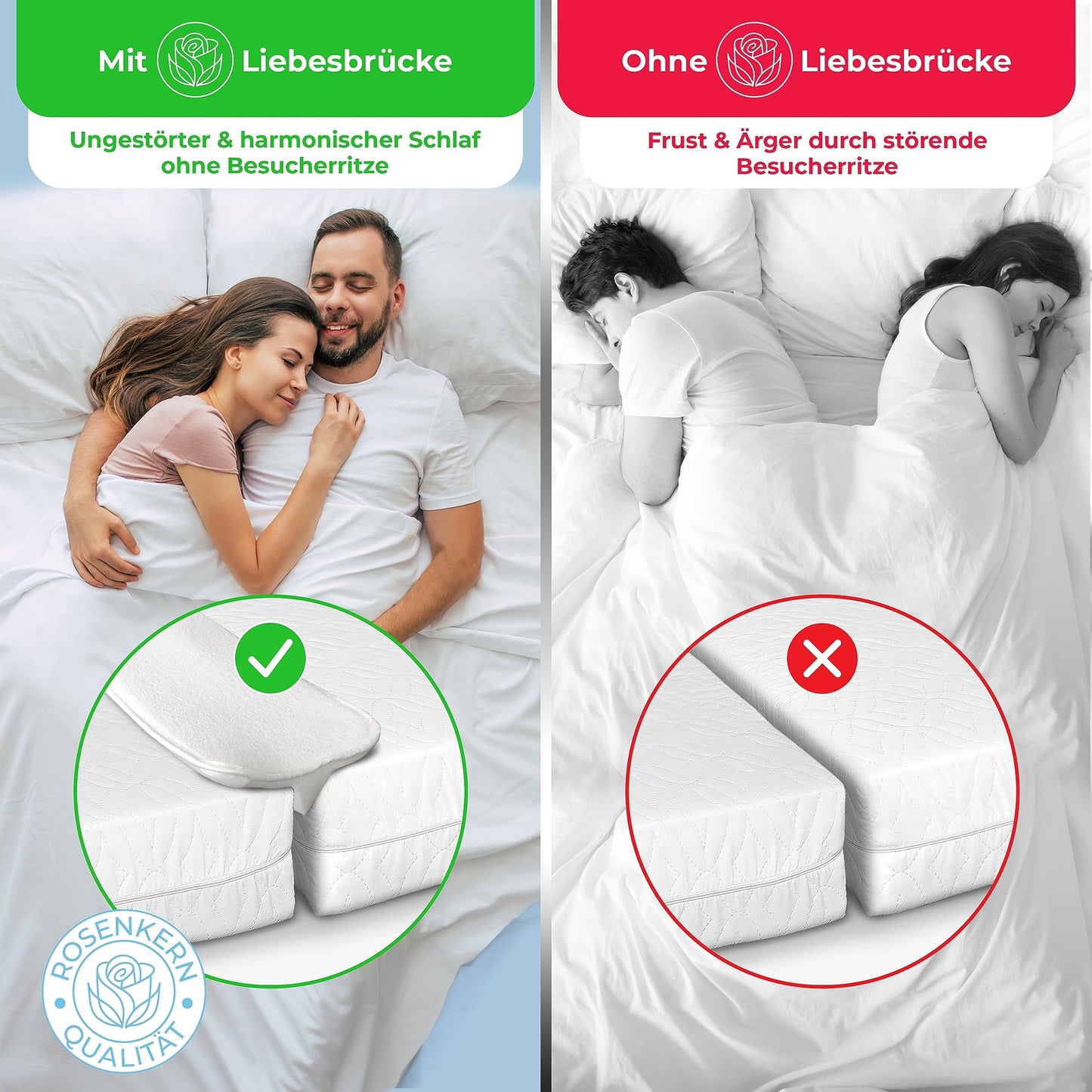 Rose core® Love bridge for mattresses 200 x 25 - [Quality from Germany] - Mattress gap filler in one piece - Bed gap filler - Mattress wedge for mattresses & toppers from 5 cm