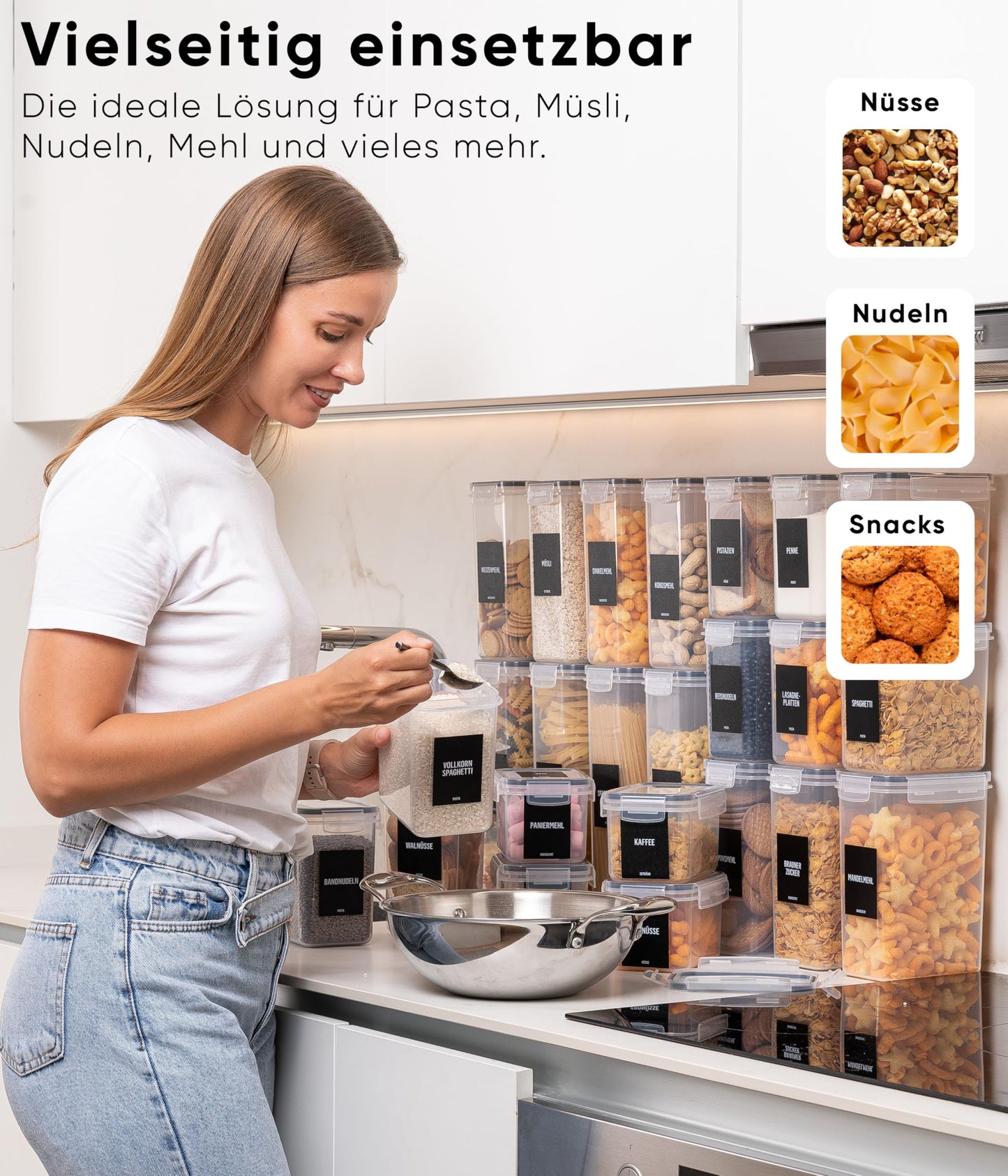 Deco haus® 24-piece set of airtight storage containers with lids - kitchen storage box with lid - kitchen storage containers for pasta, cereals, flour.