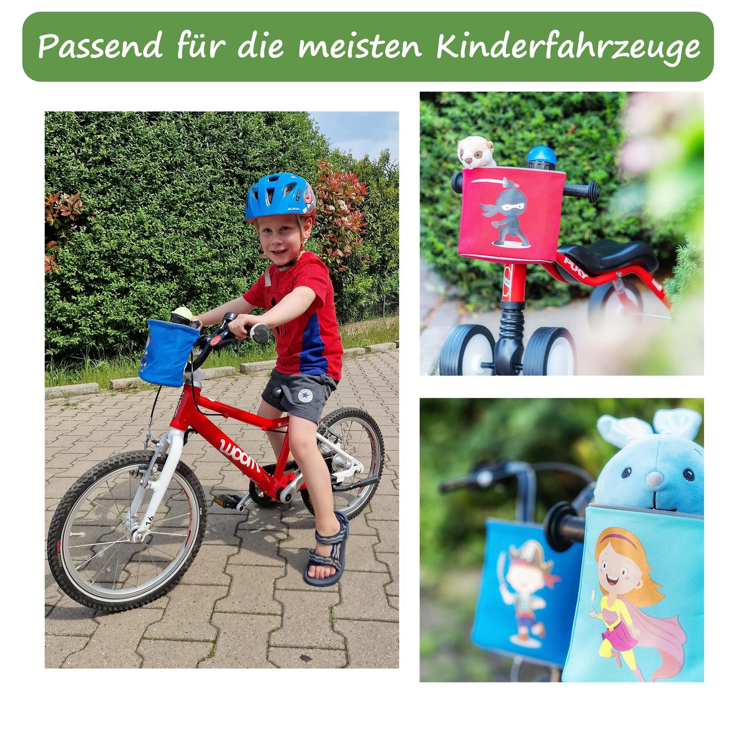 GRINSEZWERGE Kids Handlebar Bag | Balance Bike Handlebar Bag | Bike Handlebar Bag | Bike Basket Bike Bag Balance Bike Bag Handle Basket | Tricycle Scooter Roller Bag Accessory Kids Bike | Ninja
