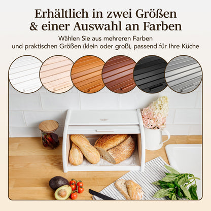 Creative Home White Bread Box Wood | 38 x 28.5 x 17.5cm (+/-1cm) | Perfect BreadBox for Bread Rolls Cakes | Bread Bin with Roll Lid | Natural Bread Storage| Bread Container for Any Kitchen
