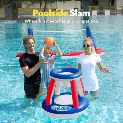 JOYIN Inflatable Pool Float Set, Volleyball Net & Basketball Hoops & Balls for Kids and Adults, Water Ball Game Pool Toy Volleyball Basketball Pool Toy, Water Sports Summer Toy
