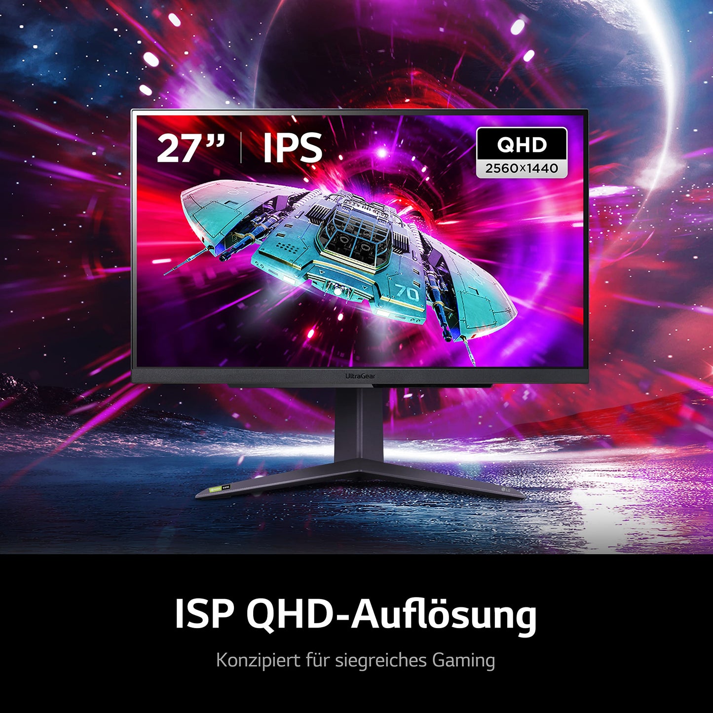 LG Electronics 27GS75QX-B.AEU UltraGear™ QHD Gaming IPS Monitor 27" (68.4 cm), 2560 x 1440, 16:9, 1ms GtG, 180 Hz, HDR10, 300 cd/m² brightness (typ.), NVIDIA G-Sync Compatible, AMD FreeSync - Black