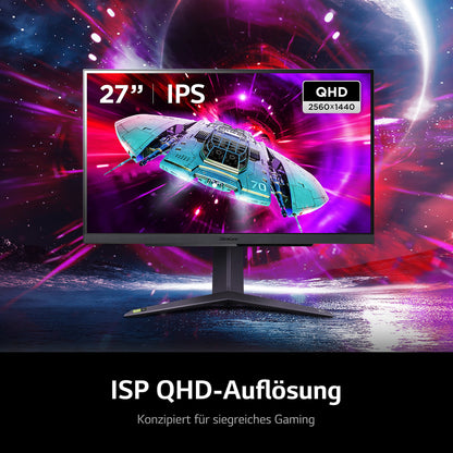 LG Electronics 27GS75QX-B.AEU UltraGear™ QHD Gaming IPS Monitor 27" (68.4 cm), 2560 x 1440, 16:9, 1ms GtG, 180 Hz, HDR10, 300 cd/m² brightness (typ.), NVIDIA G-Sync Compatible, AMD FreeSync - Black