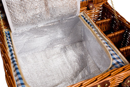 Enjoy Willow Wicker Picnic Basket for 4 with Cooler & Picnic Accessories - Tableware, Cutlery, Wine Glasses - Gift Idea for Camping, Outdoor & Family - BLUE