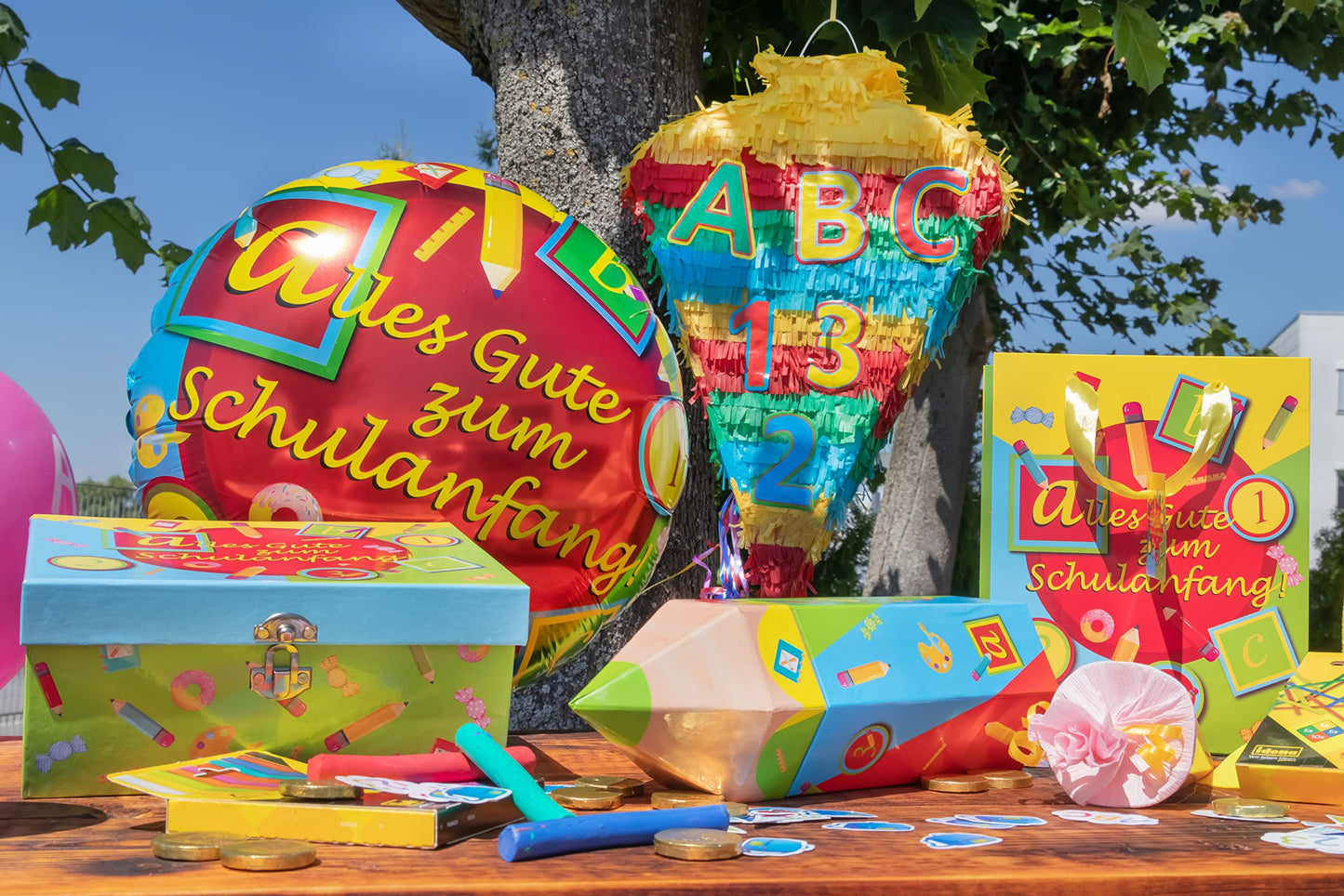 Idena 90012 - Pinata school cone & foil balloon school enrollment, first day of school, school start, decoration, gift