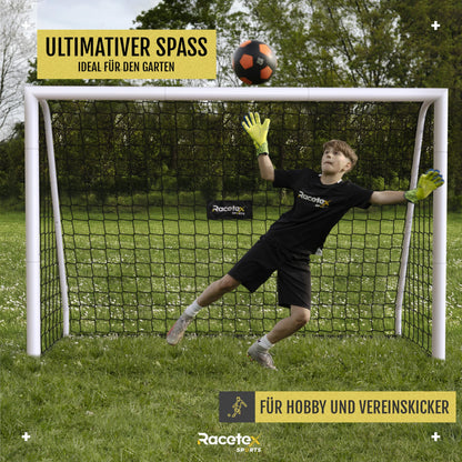 RaceTex Soccer Goals for garden kids and adults [EXTREMELY TOUGH] - Soccer goal for kids with solid steel frame front - Soccer goals including stainless steel ground anchors - The perfect goal for the garden 240