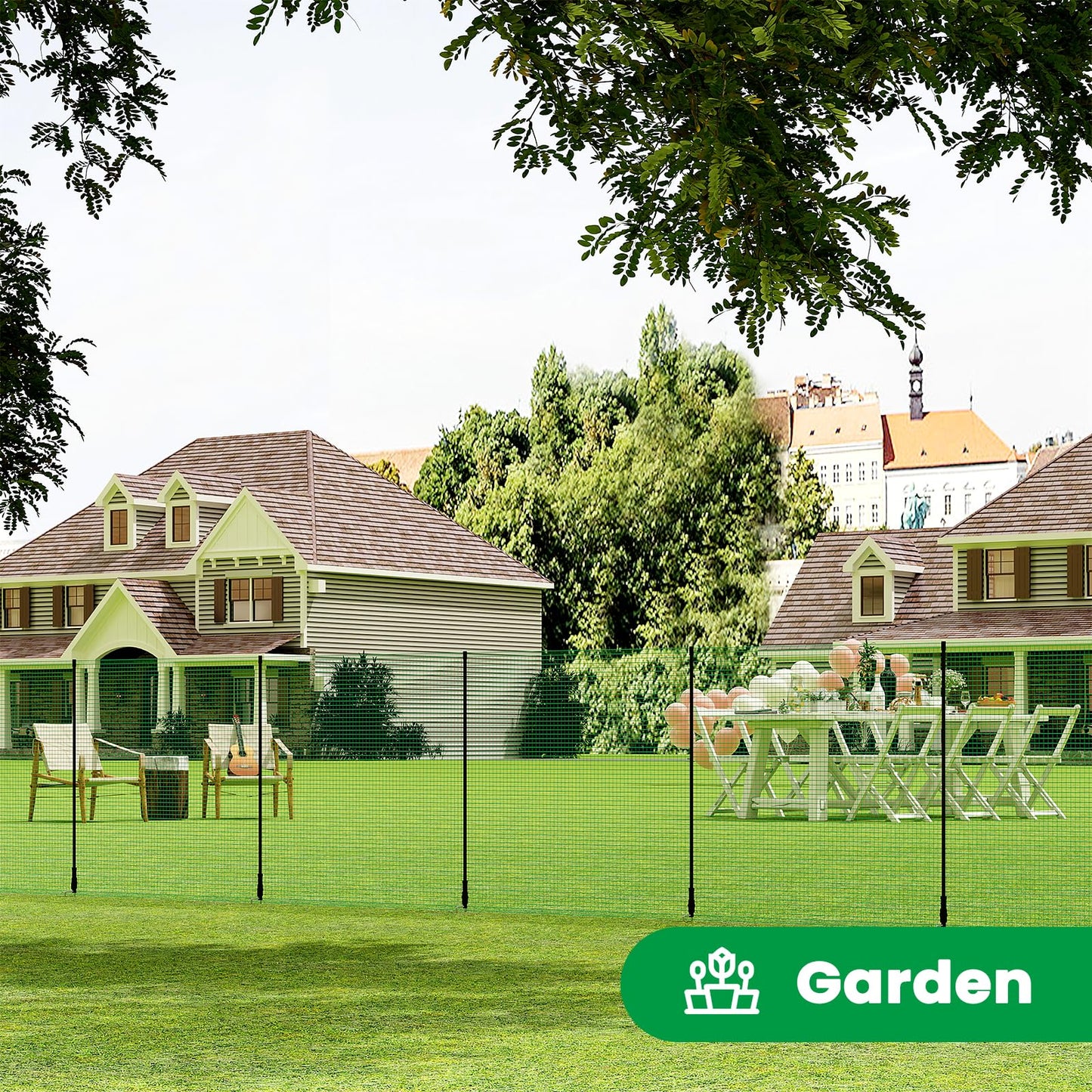 WOLTU Poultry Net, Mobile Fence 25x1.2m close-meshed, Dog Fence Garden Fence Post Fence Camping Fence Barrier Fence, with 15 stakes winch ropes ground nails cable ties, Green