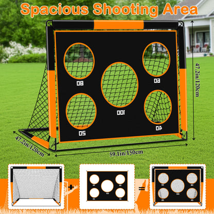 Gofady 2-in-1 Soccer Goal for Kids - Portable & Durable Soccer Goal with 5 Target Areas, Foldable Design, Carrying Bag, Garden, Park, Beach (Orange, 150 * 120 * 120cm)
