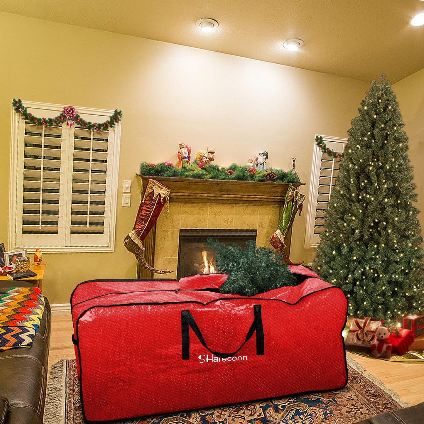 Shareconn Christmas Tree Storage Bag, Waterproof and Tear-Resistant Breathable Storage Bag Christmas Tree Transport Cover Trees Pine Tree Storage Bag - Red