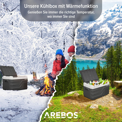 Arebos Compressor Cooler Box 26 Liter | Electric Freezer Box with APP & Smart Control | Portable Cooler with USB Port | up to -20°C | 12/24 V 230V | for Car, Truck, Camping, Boat, RV