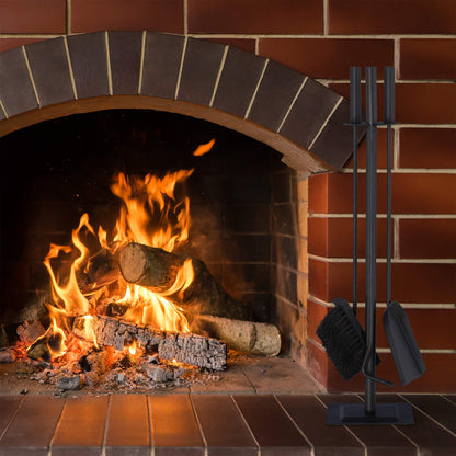 Relaxdays fireplace tool set, 4-piece fireplace equipment with shovel, broom, poker & stand, modern stove tools, black, 61 x 15 x 15 cm