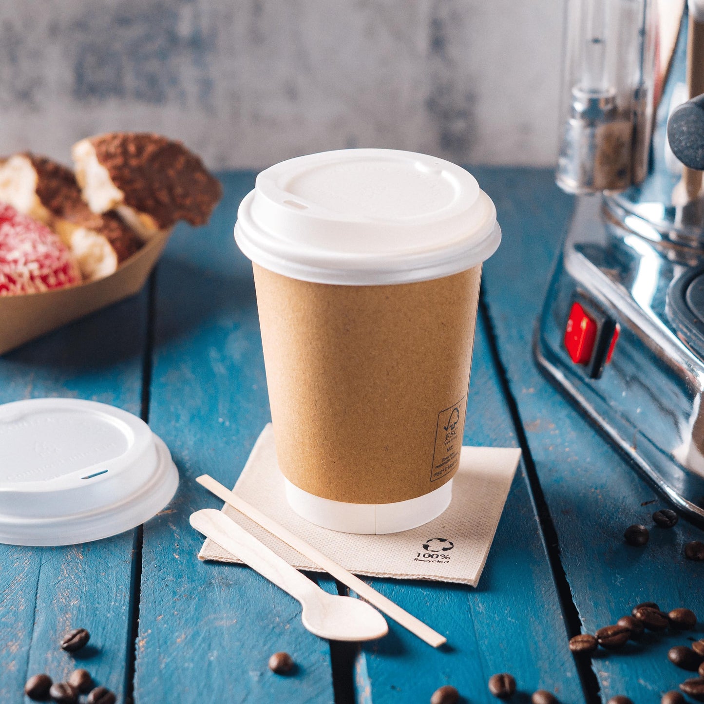 BIOZOYG Coffee To Go lid for cups Ø 80mm I 1000 lids for paper cups made of CPLA bioplastic 100% biodegradable, compostable, recyclable I Flat white lid with drinking hole