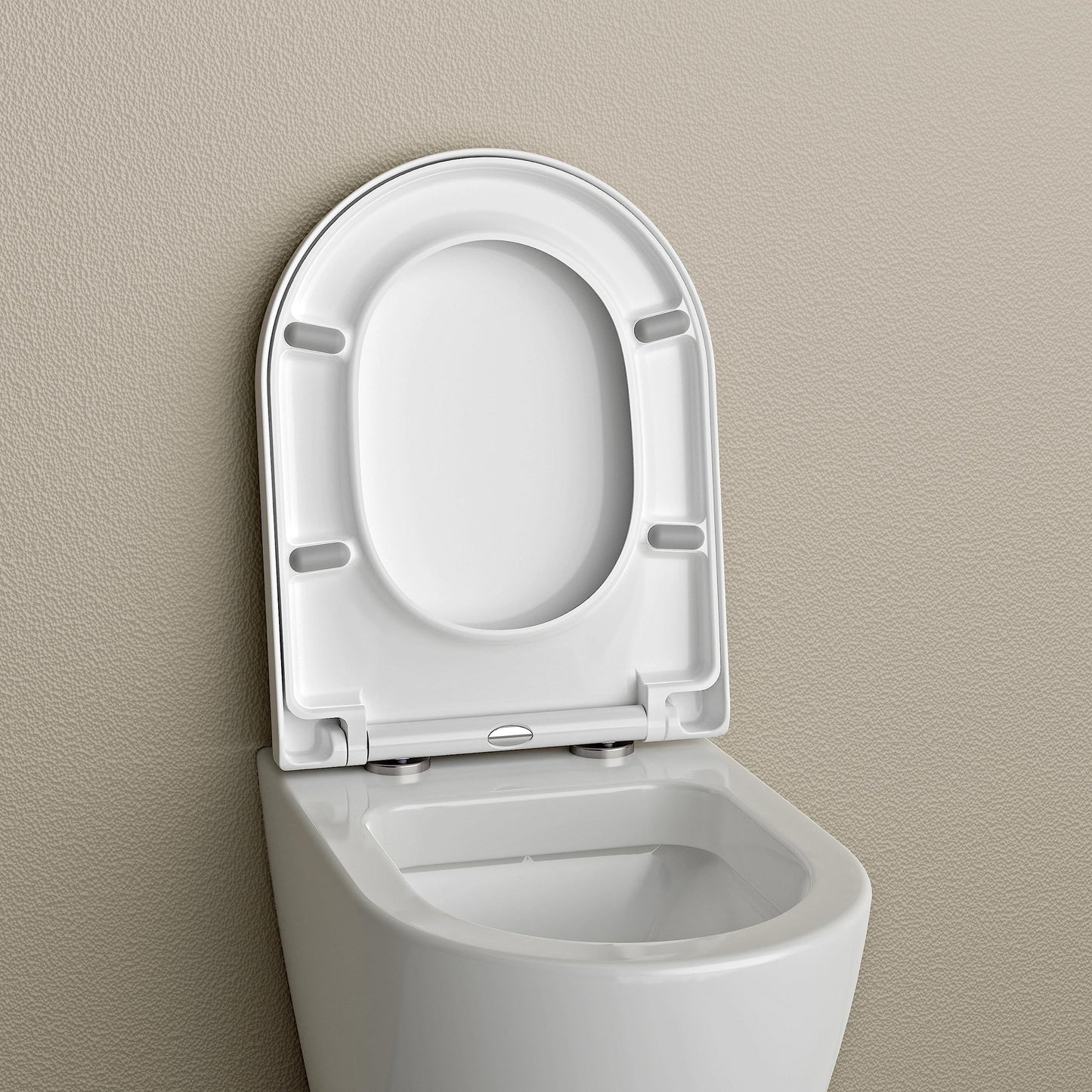 Amber toilet seat with automatic closing, soft-close, white, D-shaped toilet seat 46x36x5cm, take-off mechanism, antibacterial WC seat made of duroplast, easy installation - toilet lid U1002