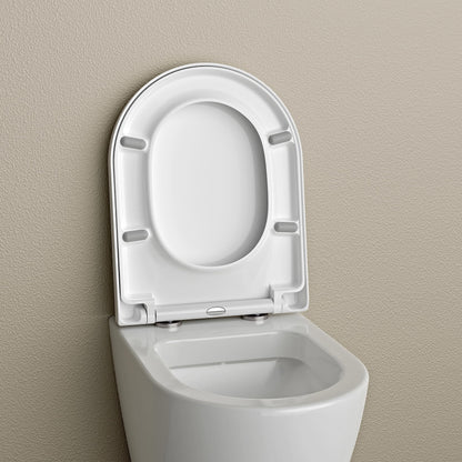 Amber toilet seat with automatic closing, soft-close, white, D-shaped toilet seat 46x36x5cm, take-off mechanism, antibacterial WC seat made of duroplast, easy installation - toilet lid U1002